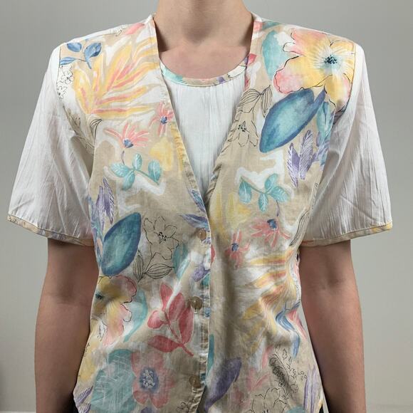 Vintage Tapestry Floral Tie Back Vest Shirt - Picture 6 of 8